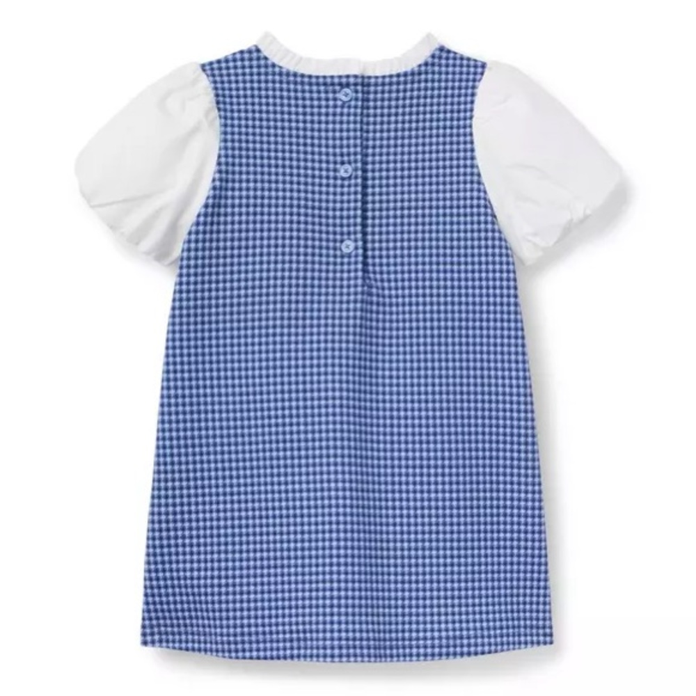 Brand New Janie & Jack Girls Blue Houndstooth Puff Sleeve Dress, Size 4, NWT - Picture 2 of 4
